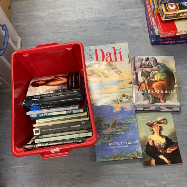 Box of art reference books including dali & Michelangelo