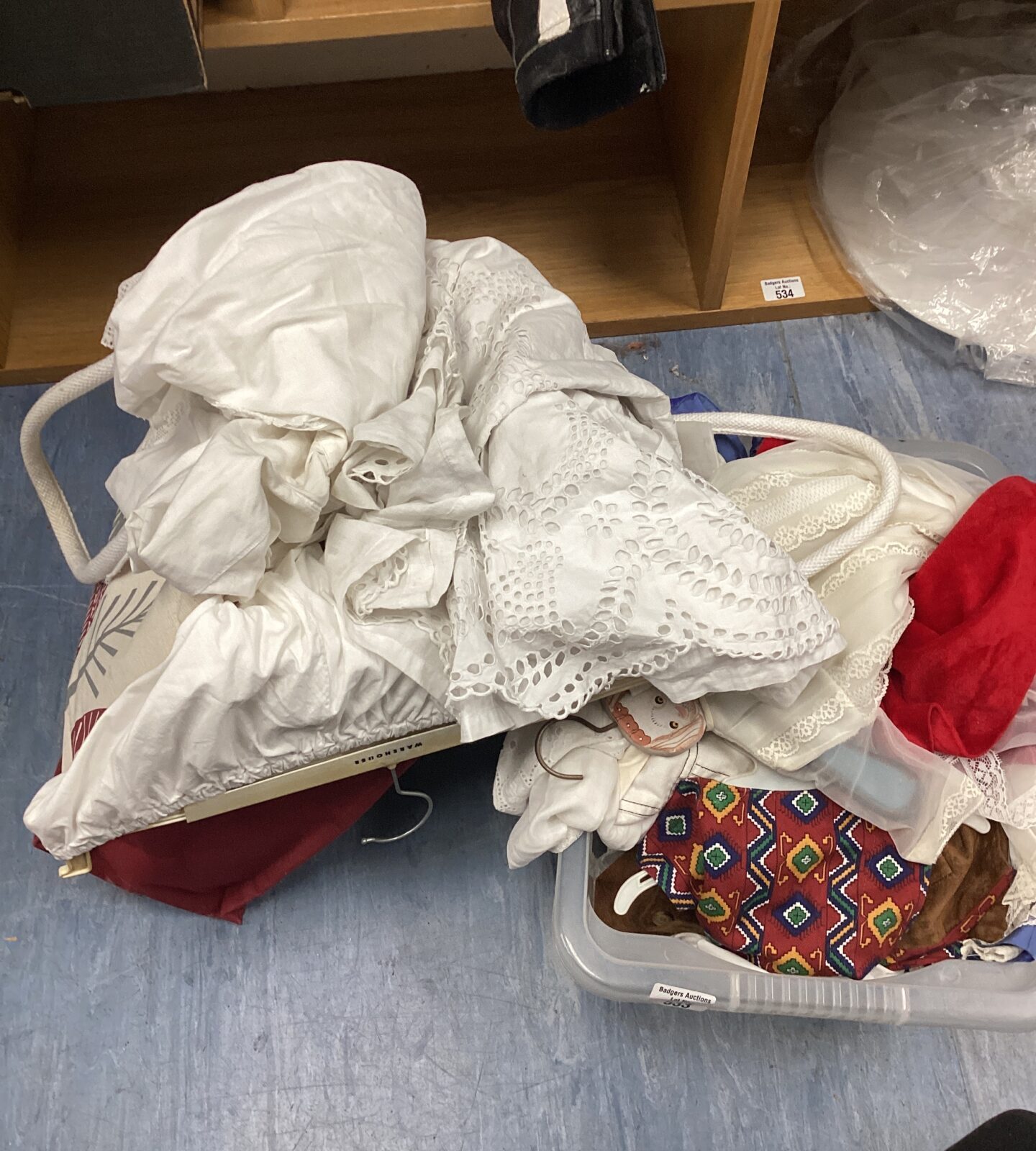 Box & bag of mixed kids & adult clothing inc young girls dresses, young boys waistcoats & adult lined bloomers & under garments - Image 2