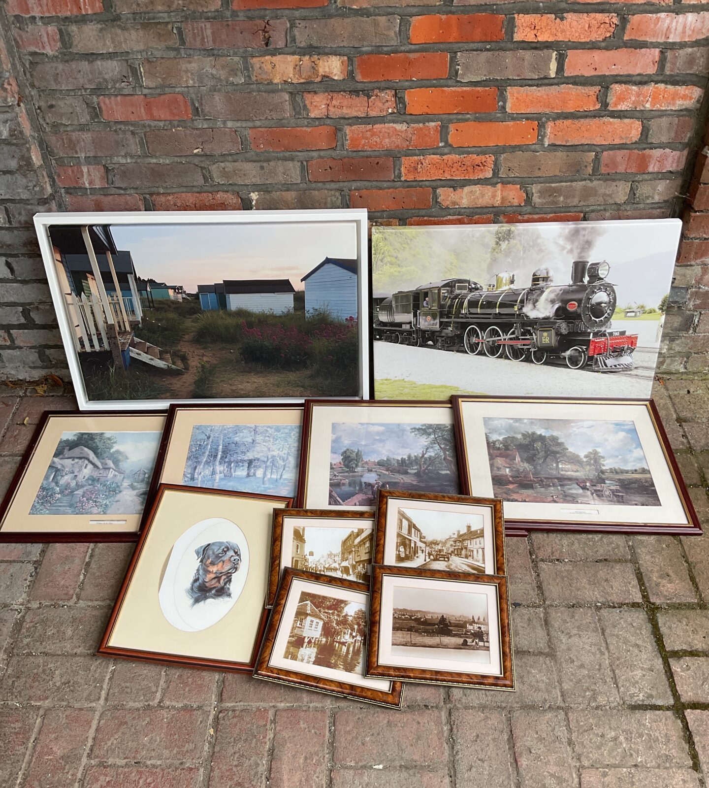 Large lot of prints including steam train canvas print