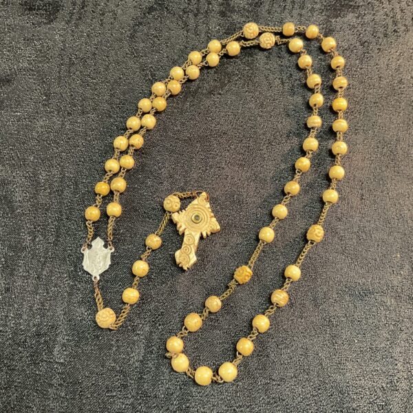 Antique French bone rosary beads with WW1 Stanhope crucifix.