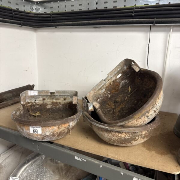 Three vintage heavy metal wall hanging planters