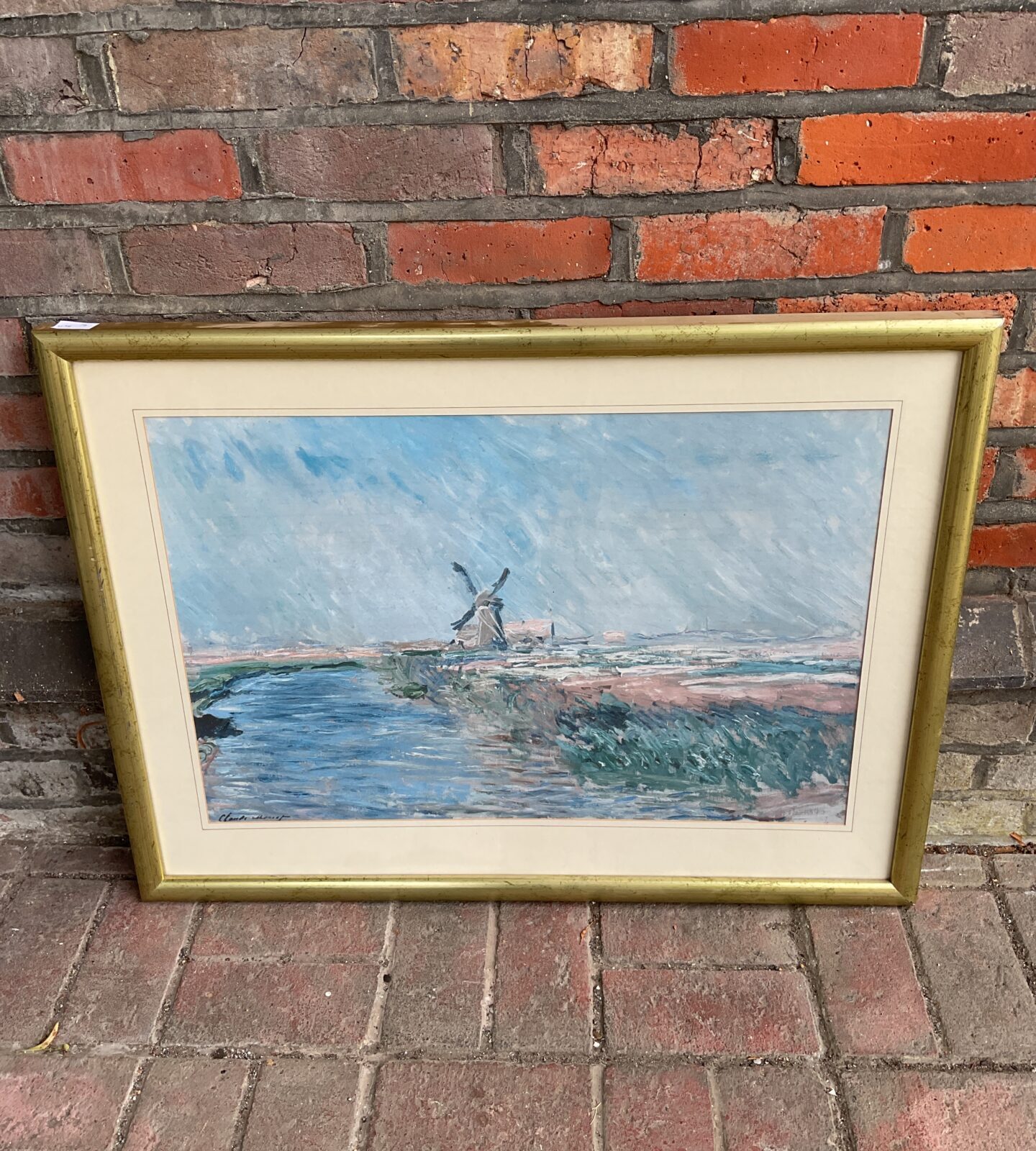 Claude monet framed print of a field of tulips with windmill