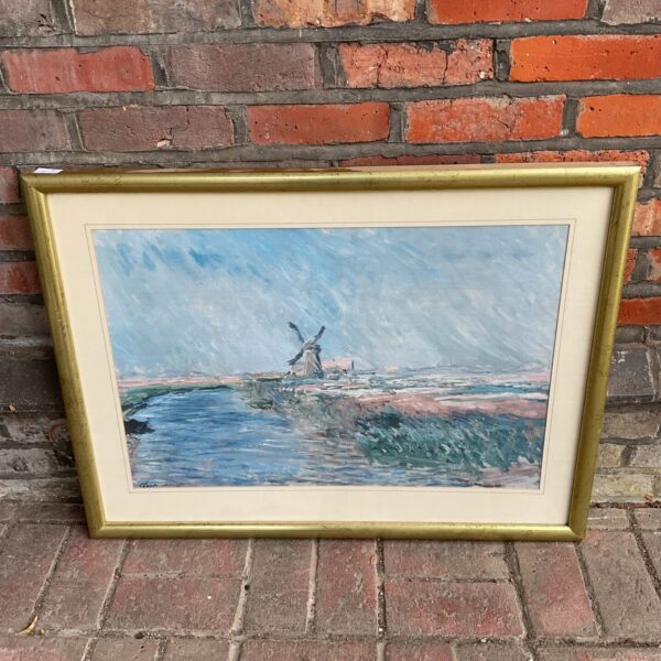 Claude monet framed print of a field of tulips with windmill