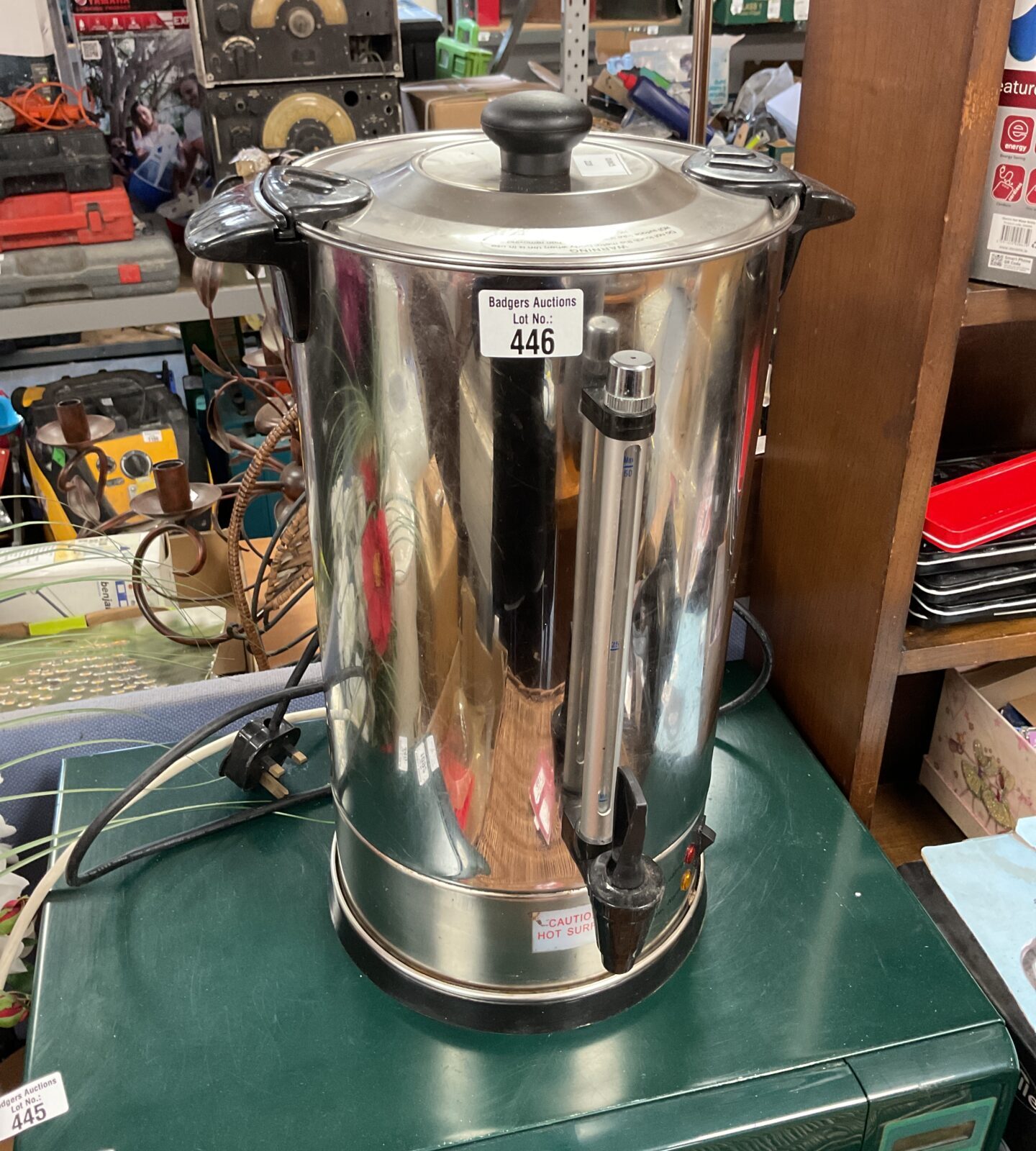 Hot water urn powers on