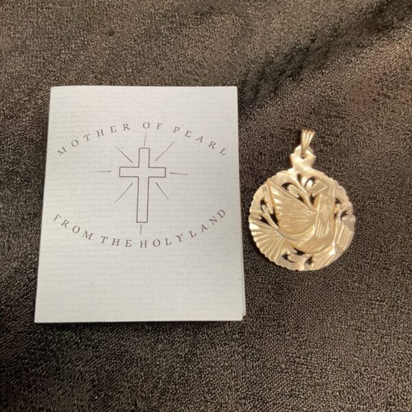 Mother of pearl dove of peace hand carved pendant from Jerusalem