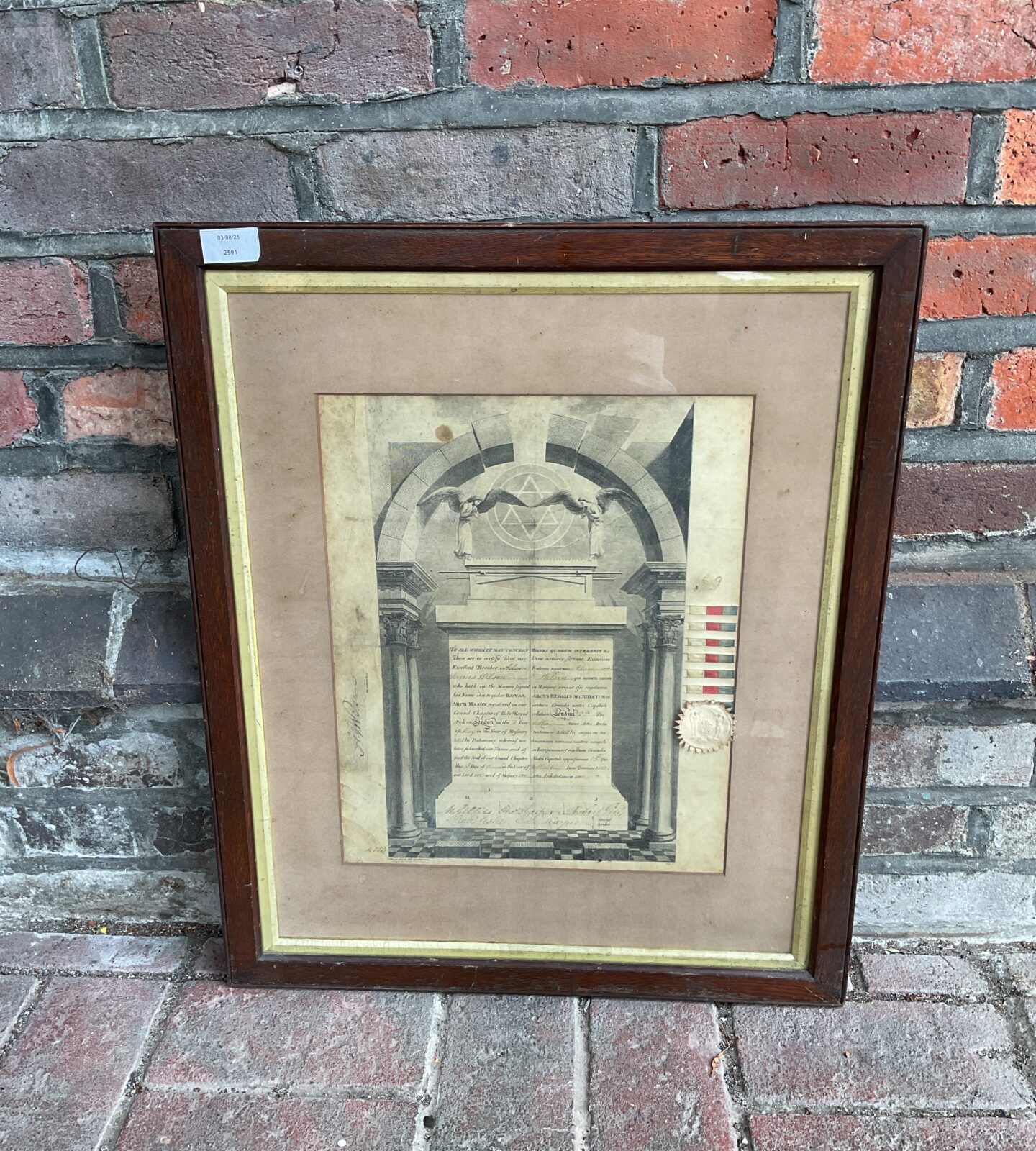 Antique framed royal arch masonic certificate