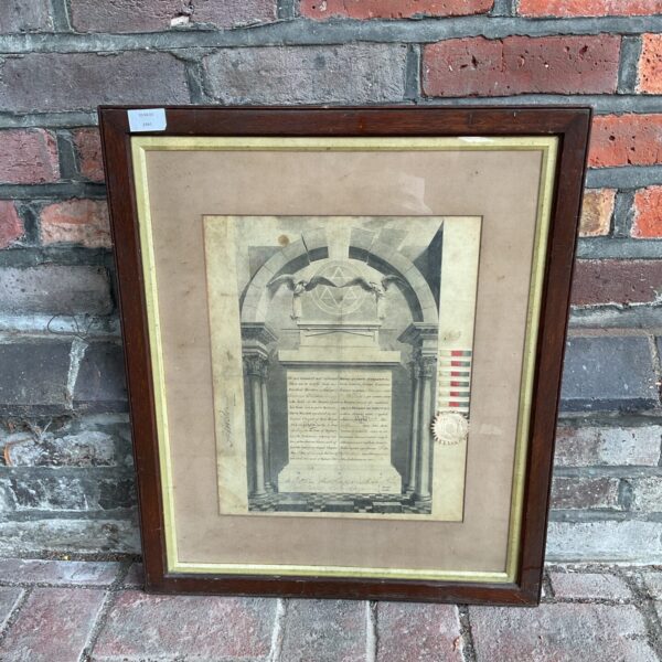 Antique framed royal arch masonic certificate