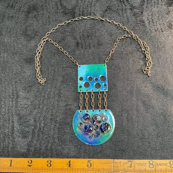 Mid century brutalist copper enamel pendant necklace