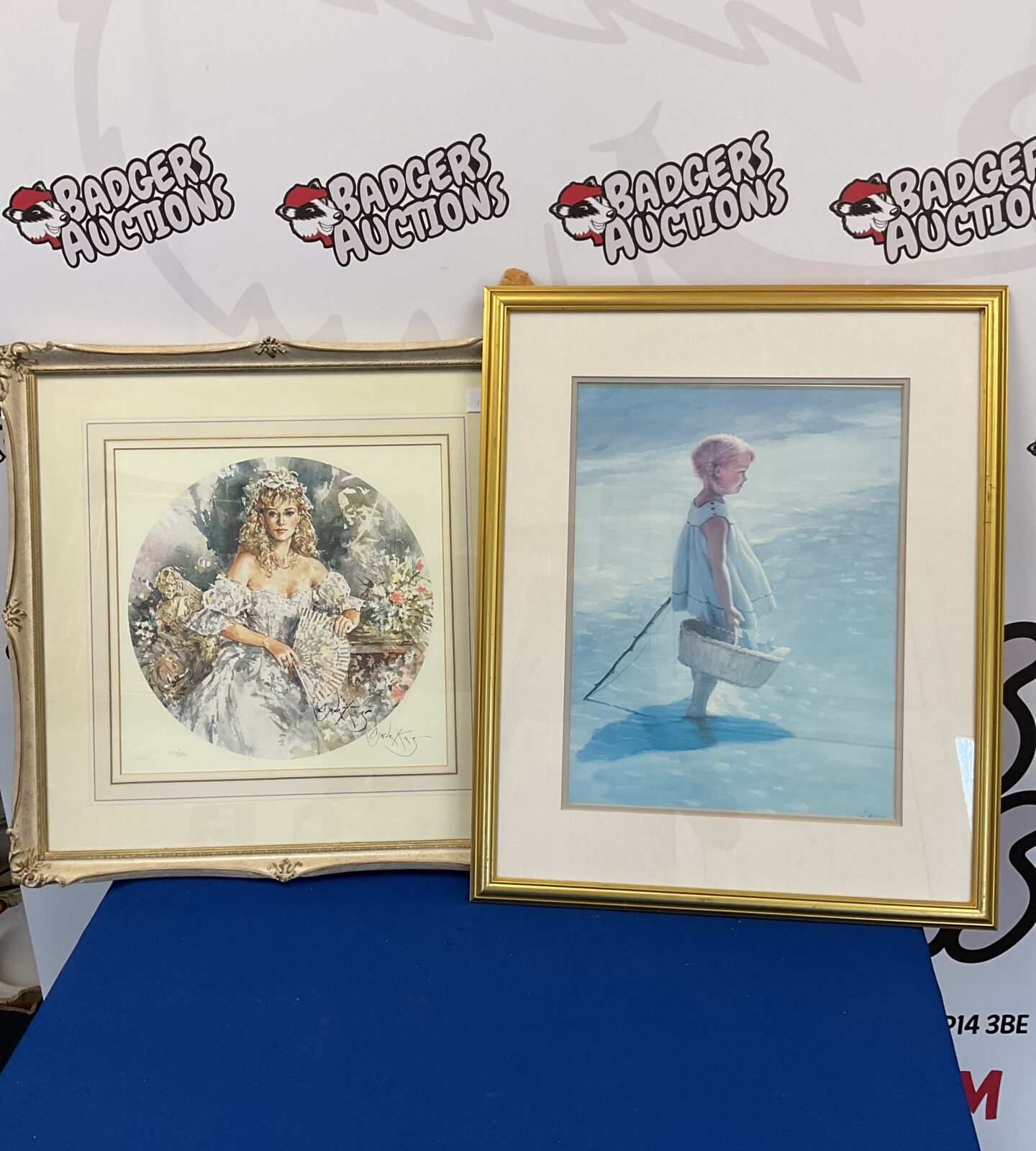 gordon king signed ltd ed blind stamp primt of elegant lady & print of young girl