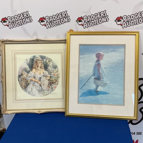 gordon king signed ltd ed blind stamp primt of elegant lady & print of young girl