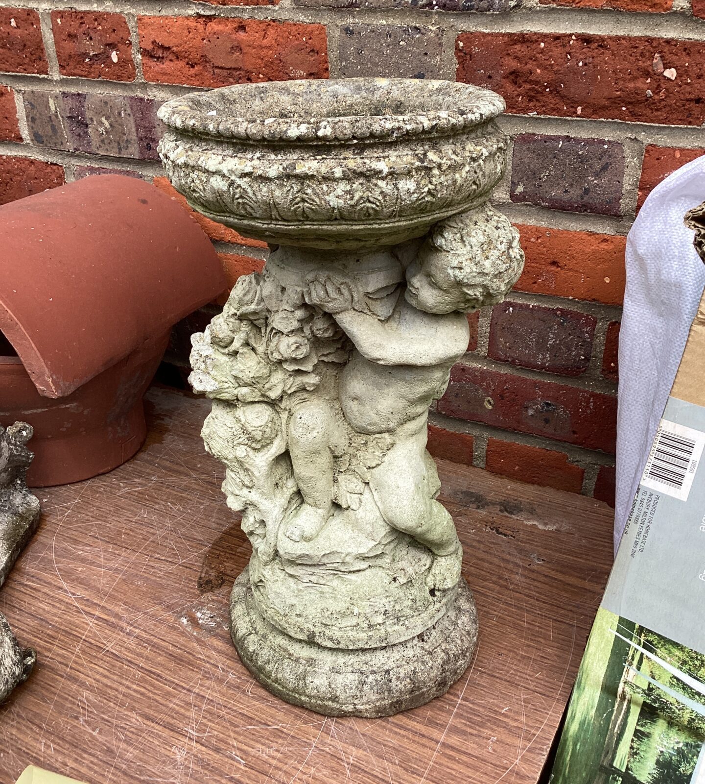 Small cherub bird bath