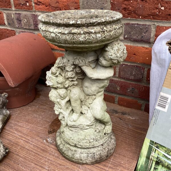 Small cherub bird bath
