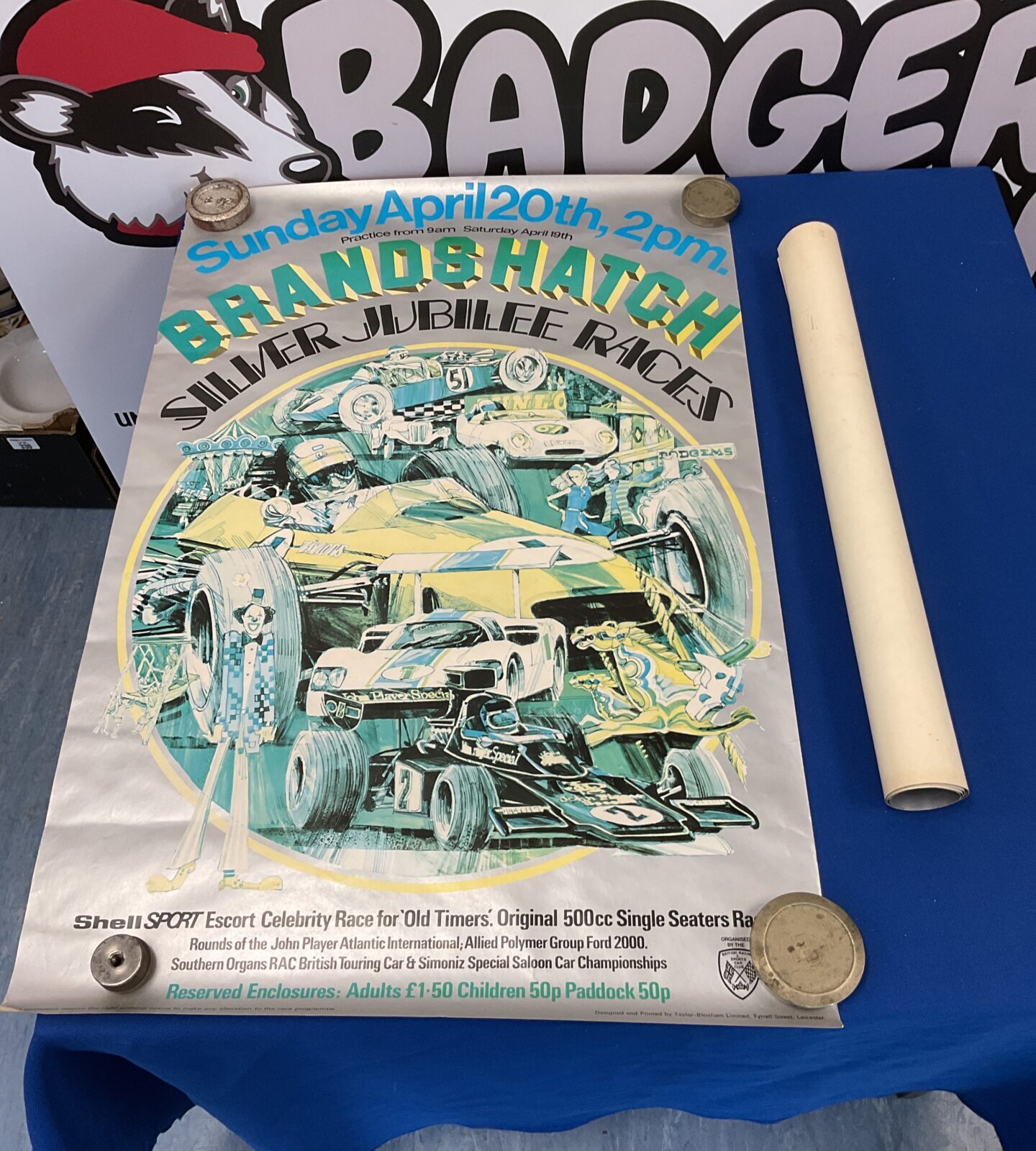 Two vintage brands hatch silver jubilee motor racing posters
