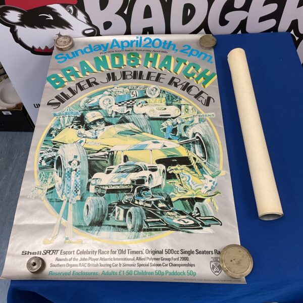 Two vintage brands hatch silver jubilee motor racing posters
