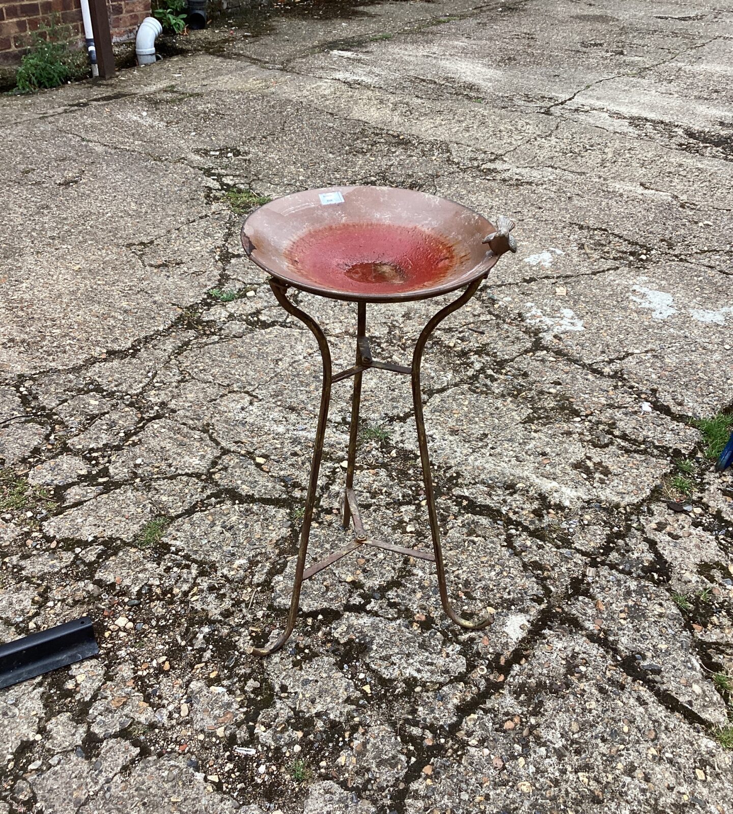 Metal garden birdbath