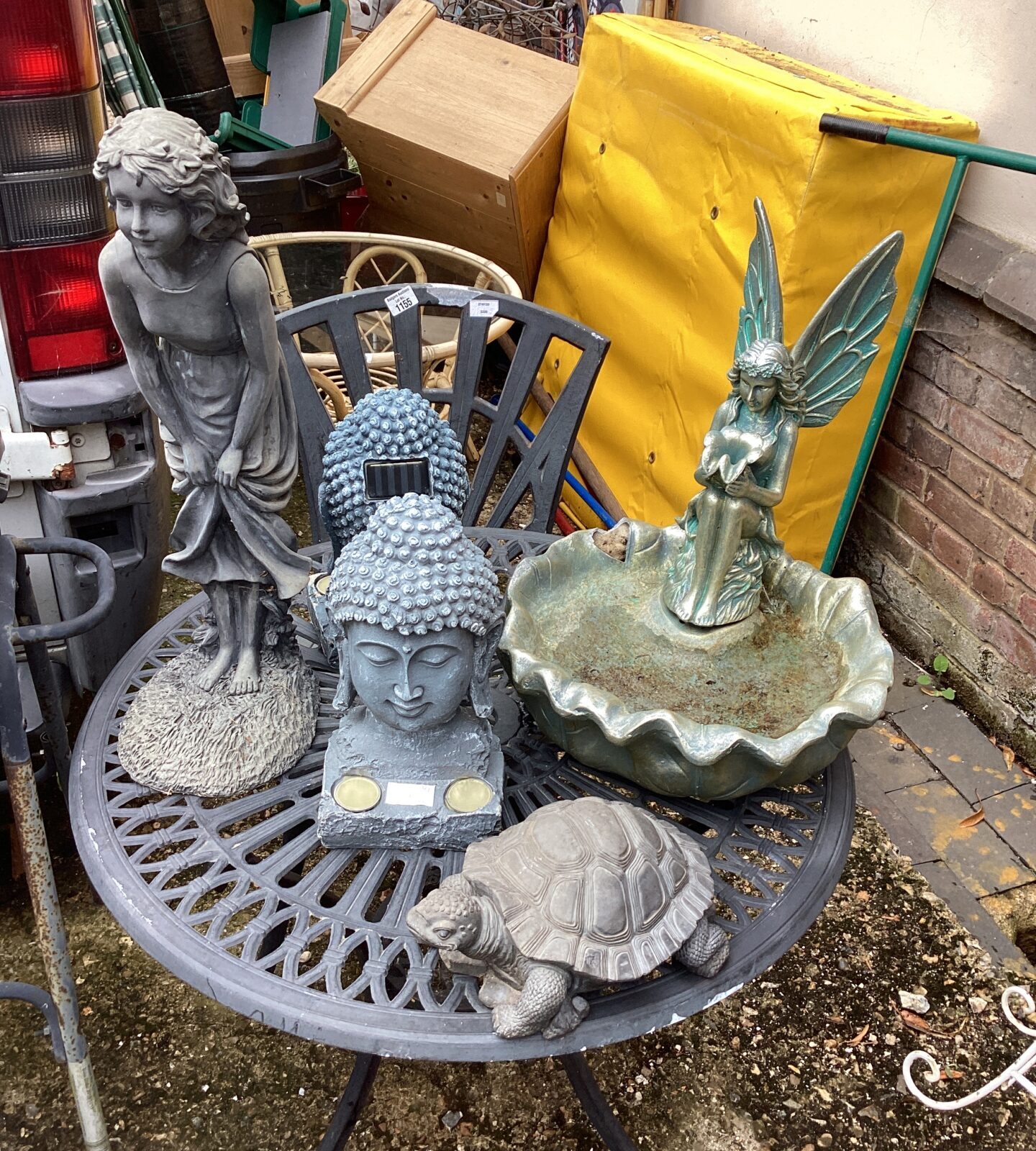 Selection of garden ornaments inc birdbath