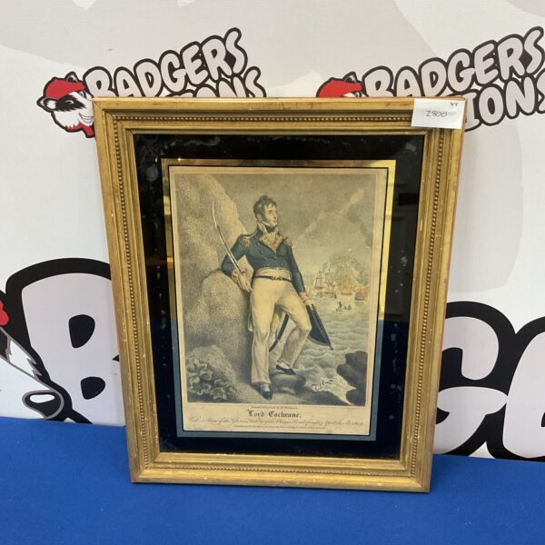 Antique engraving of Lord Cochrane by R Thompson, a 19th-century naval portrait.