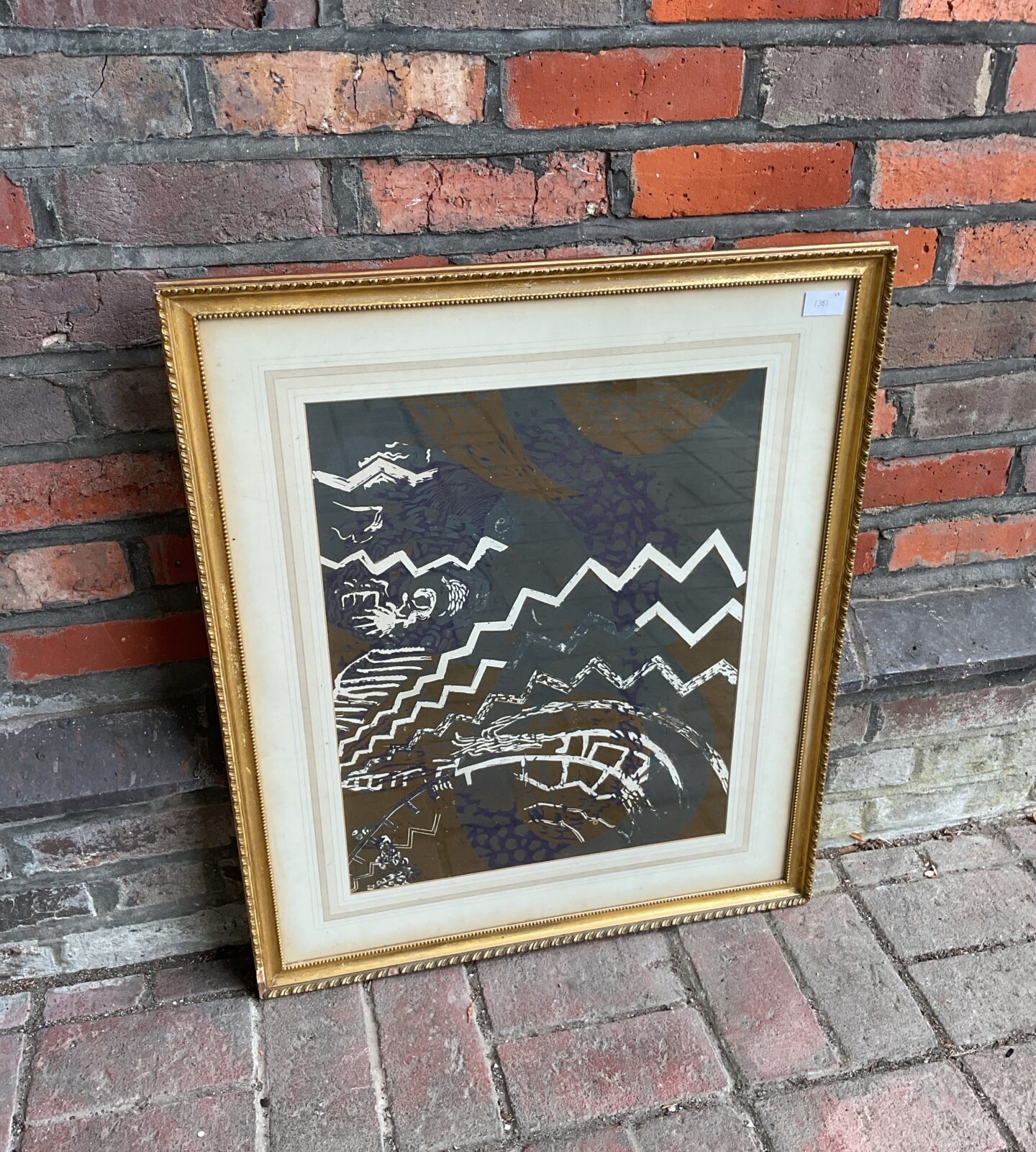 20th century modernist screen print landscape with mountains