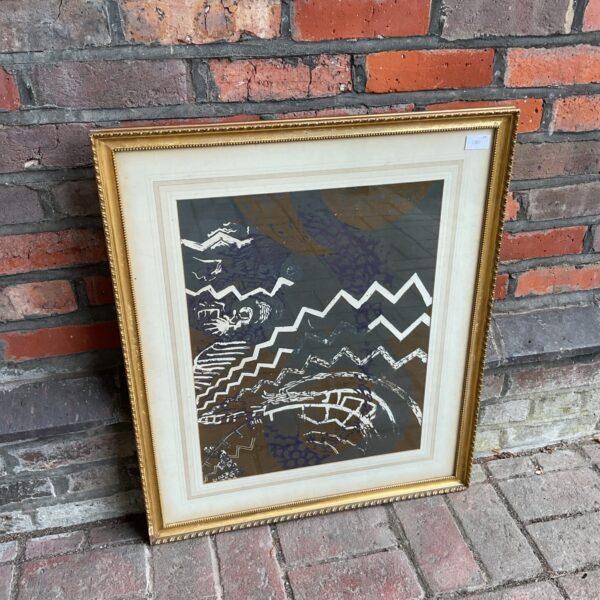 20th century modernist screen print landscape with mountains