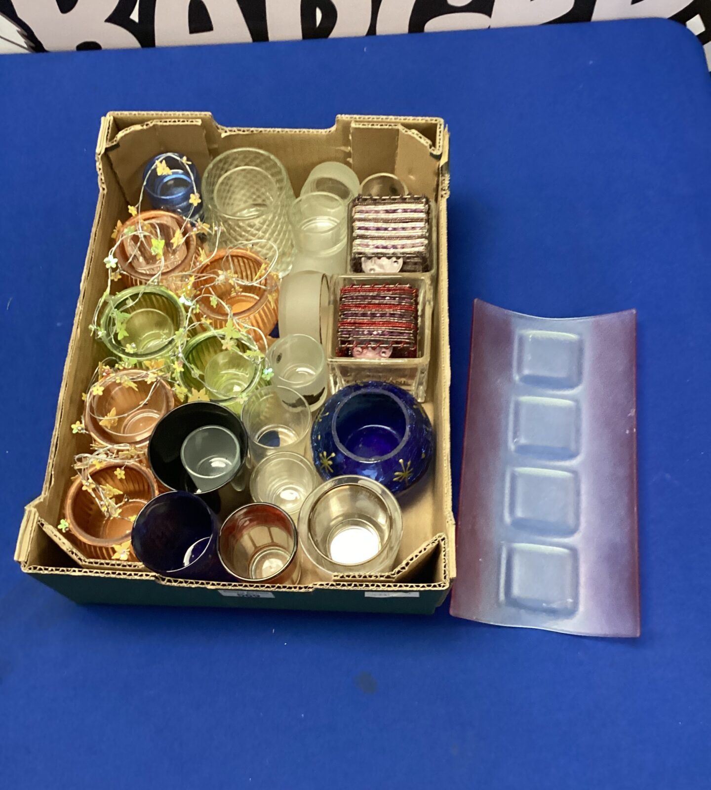 Box of mixed glass candle holders