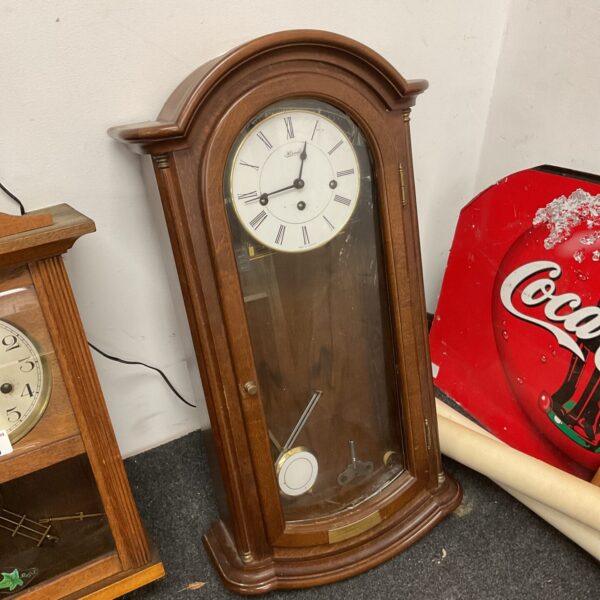 Hermle german made wall clock with pendulum & key (glass loose)