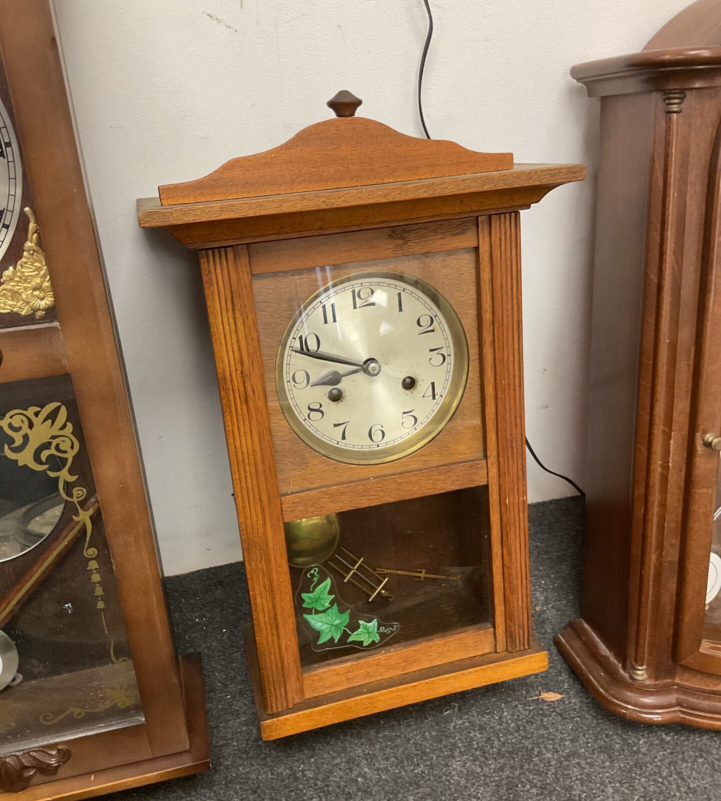 Vintage oak wall mantle clock with pendulum