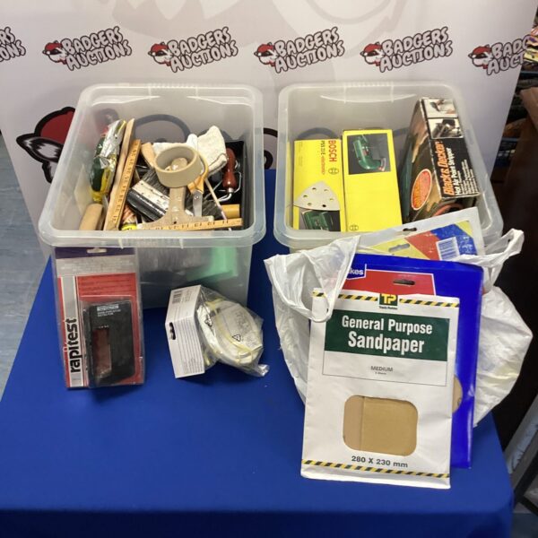 Mixed lot of decorators tools including Bosch sanders and Black & Decker heat gun.