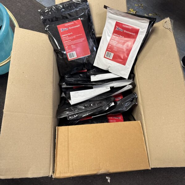 Box of speedy hire envirowash additive packs