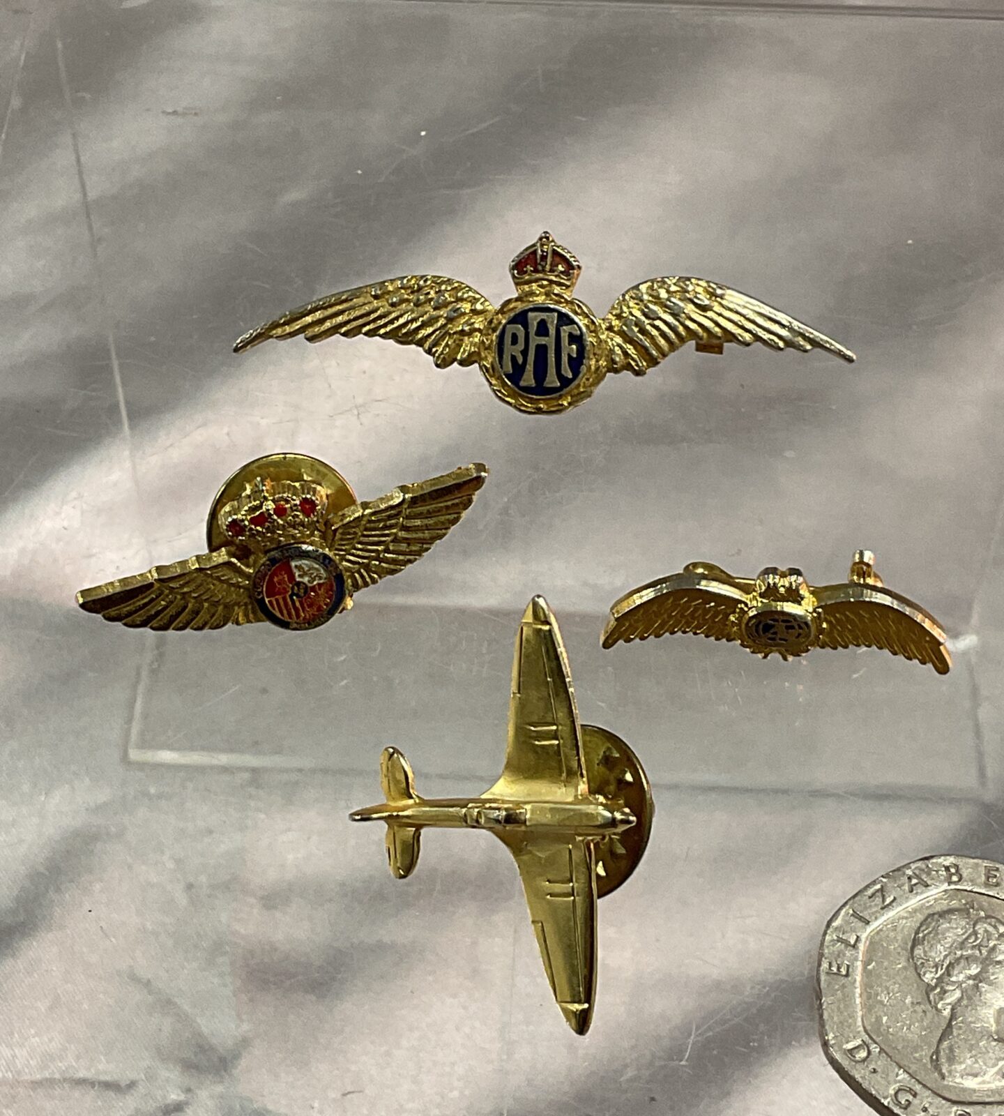 Ww2 RAF Sweatheart brooch spitfire pin badge and two other Aviation wing badges