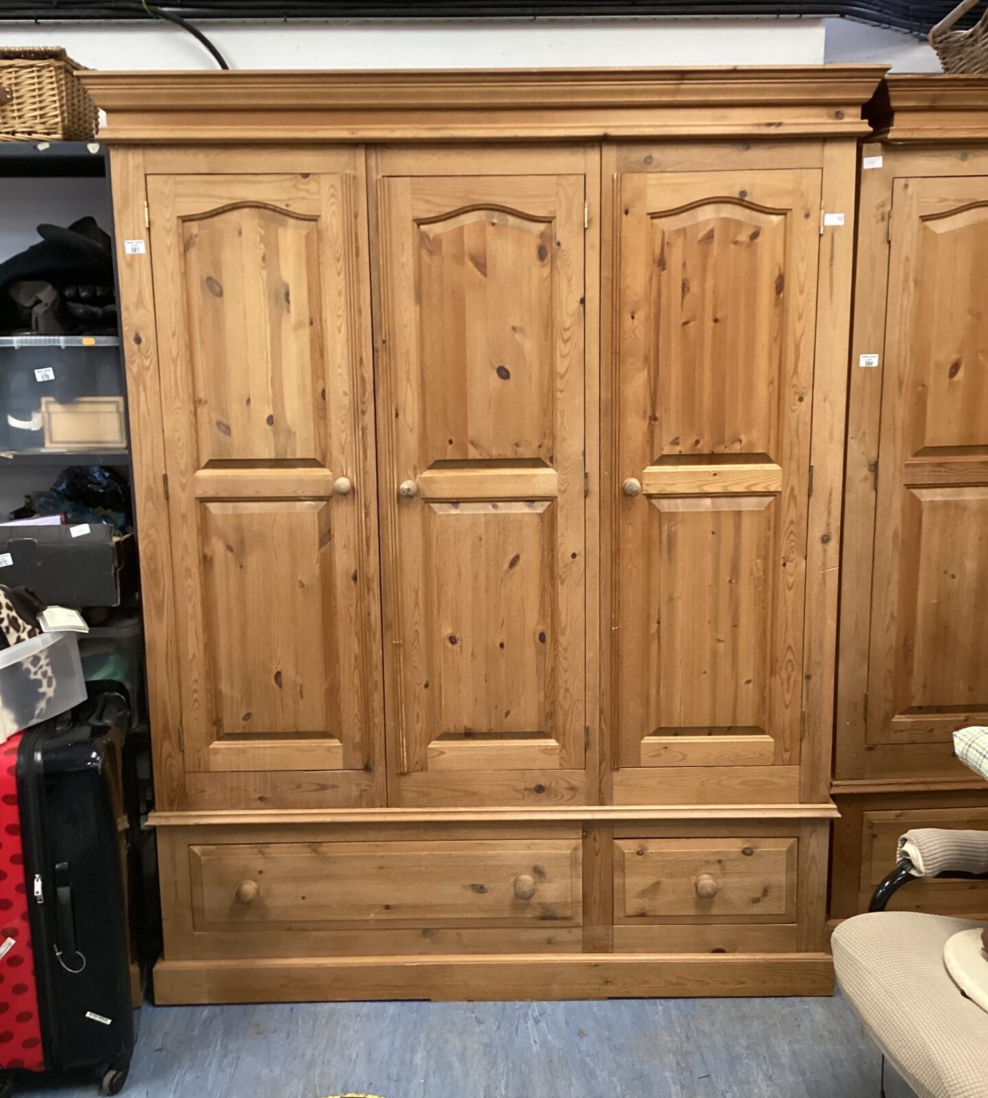 Large modular three door pine bedroom wardrobe W62” x H79” x D21”