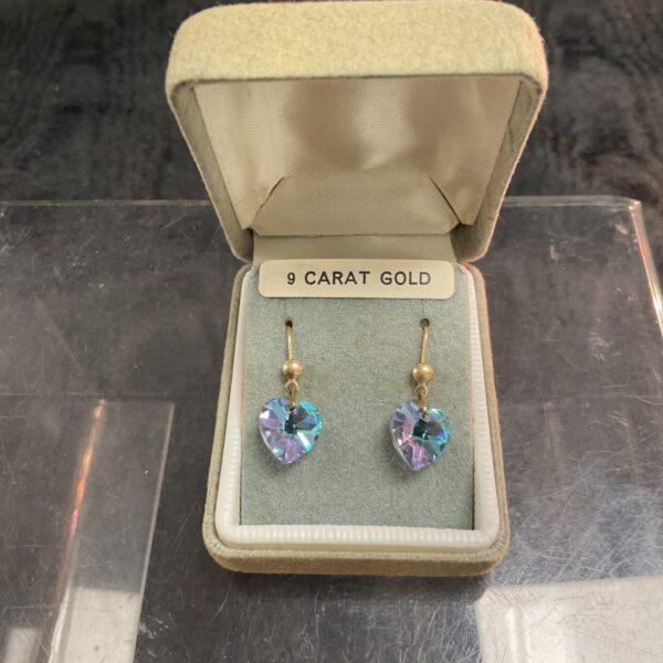 Pair 9ct gold Crystal drop earrings