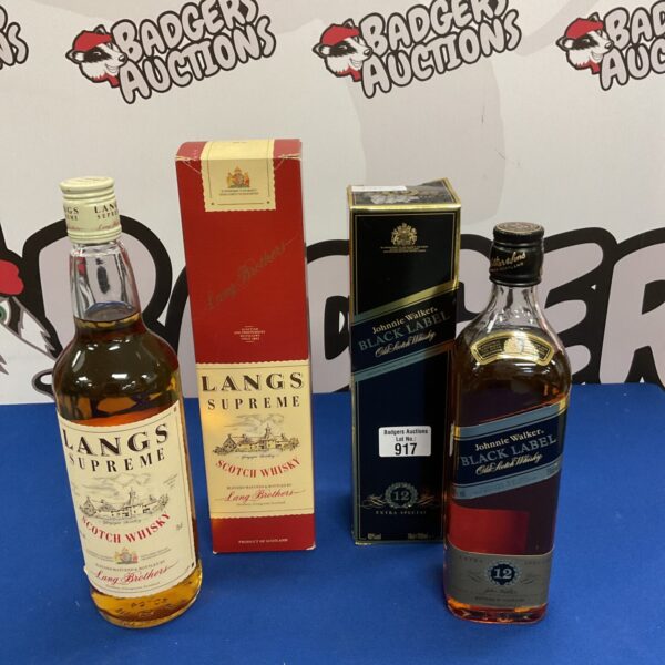 Sealed bottles of langs supreme scotch whisky & johnnie walker black label