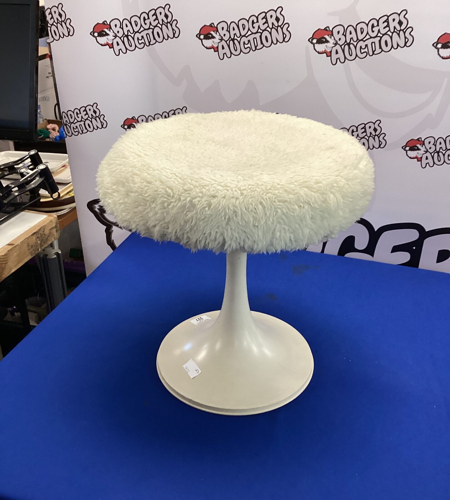 White fur topped bedroom stool