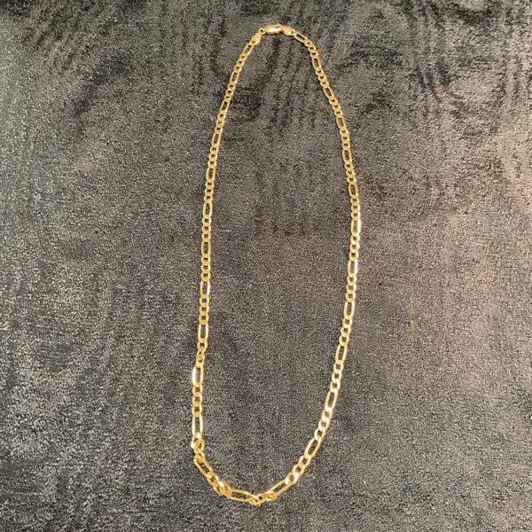 Classic 9ct gold Figaro necklace, detailed close-up view.