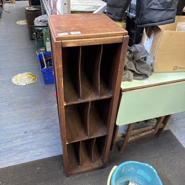 Vintage wooden record storage cabinet for vinyl records.