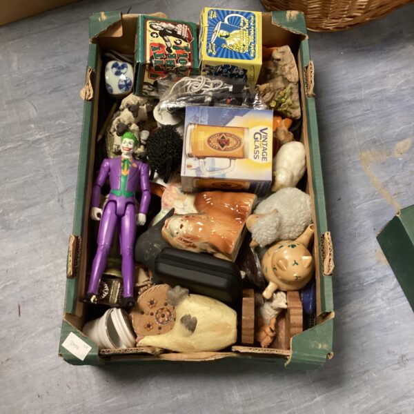 Vintage mixed lot of china ornaments and a Joker figure.