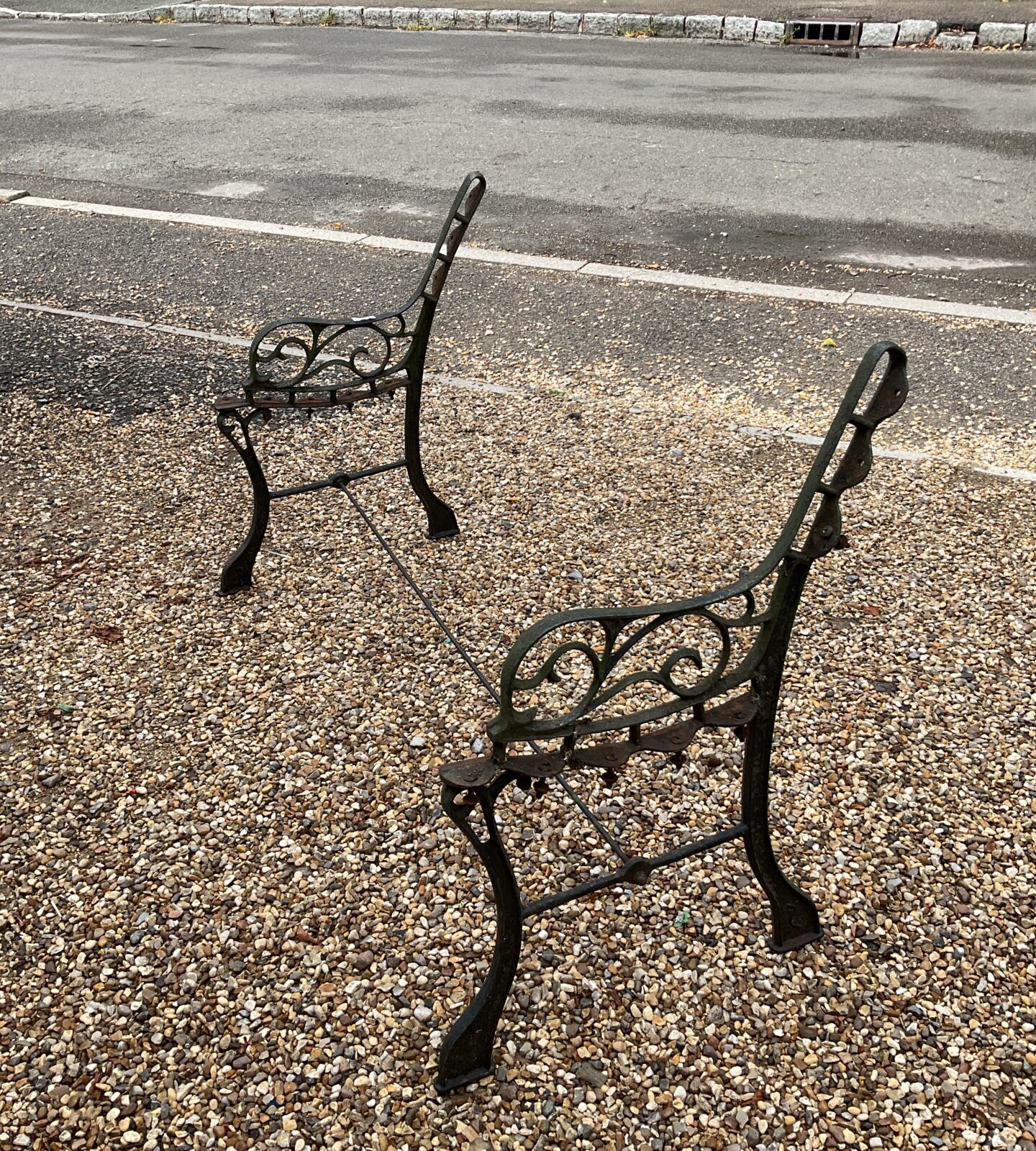 Pair of cast iron garden bench ends