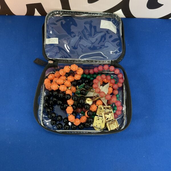 Box of mixed beaded necklaces and bracelets
