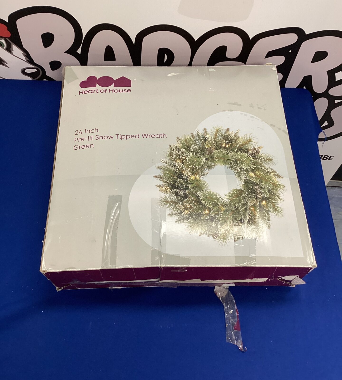 24” pre-lit snow tipped wreath green