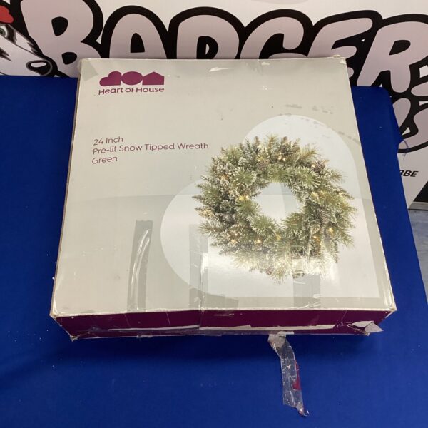 24” pre-lit snow tipped wreath green