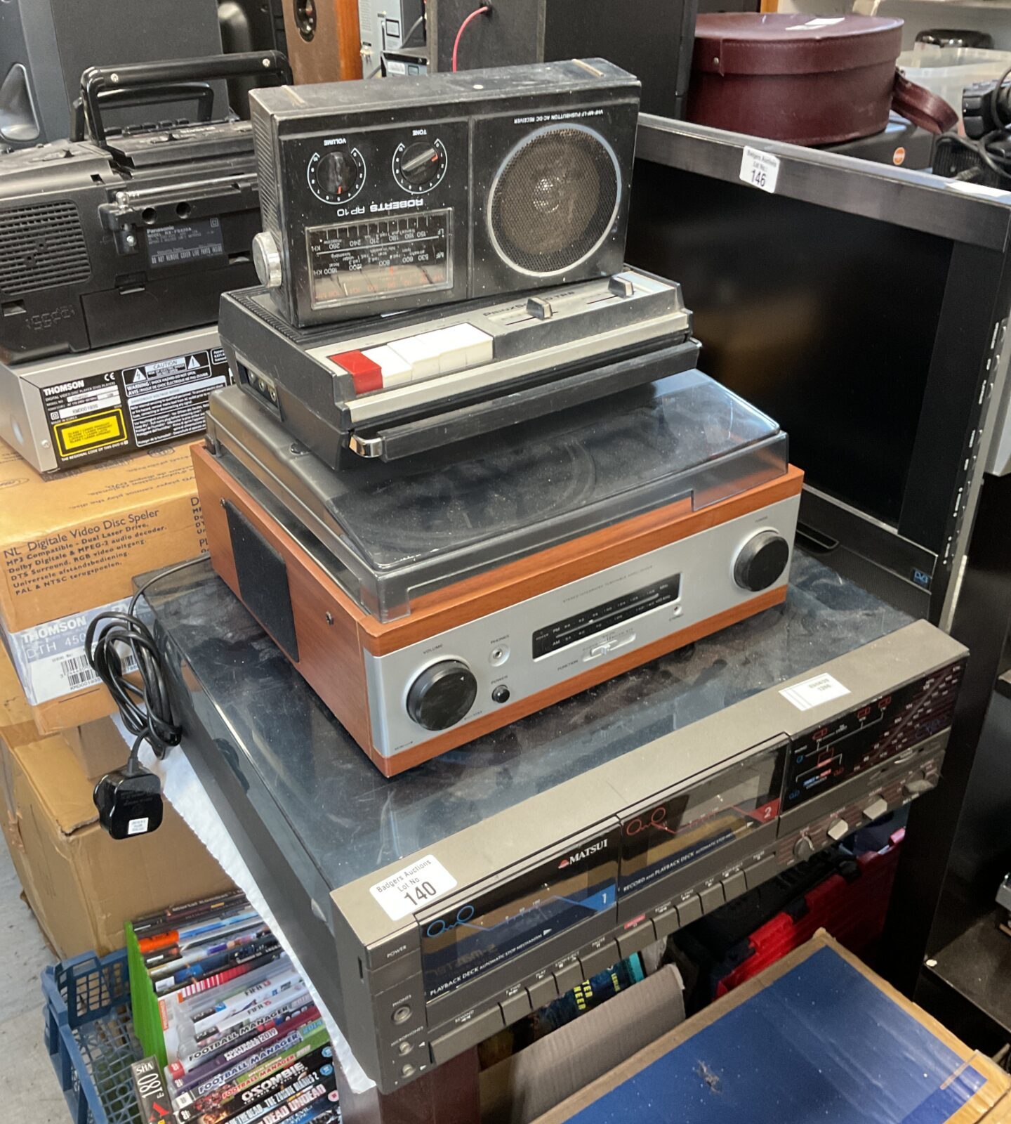 Matsui double cassette turntable HiFi system with roberts radio & prinzsound cassette recorder