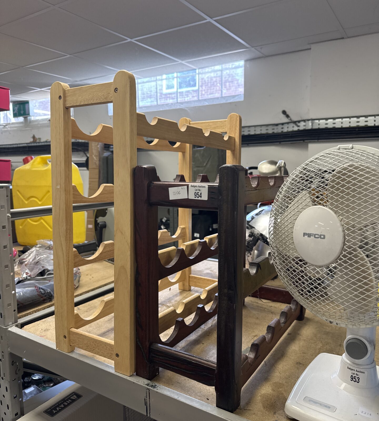 Two wooden bottle racks