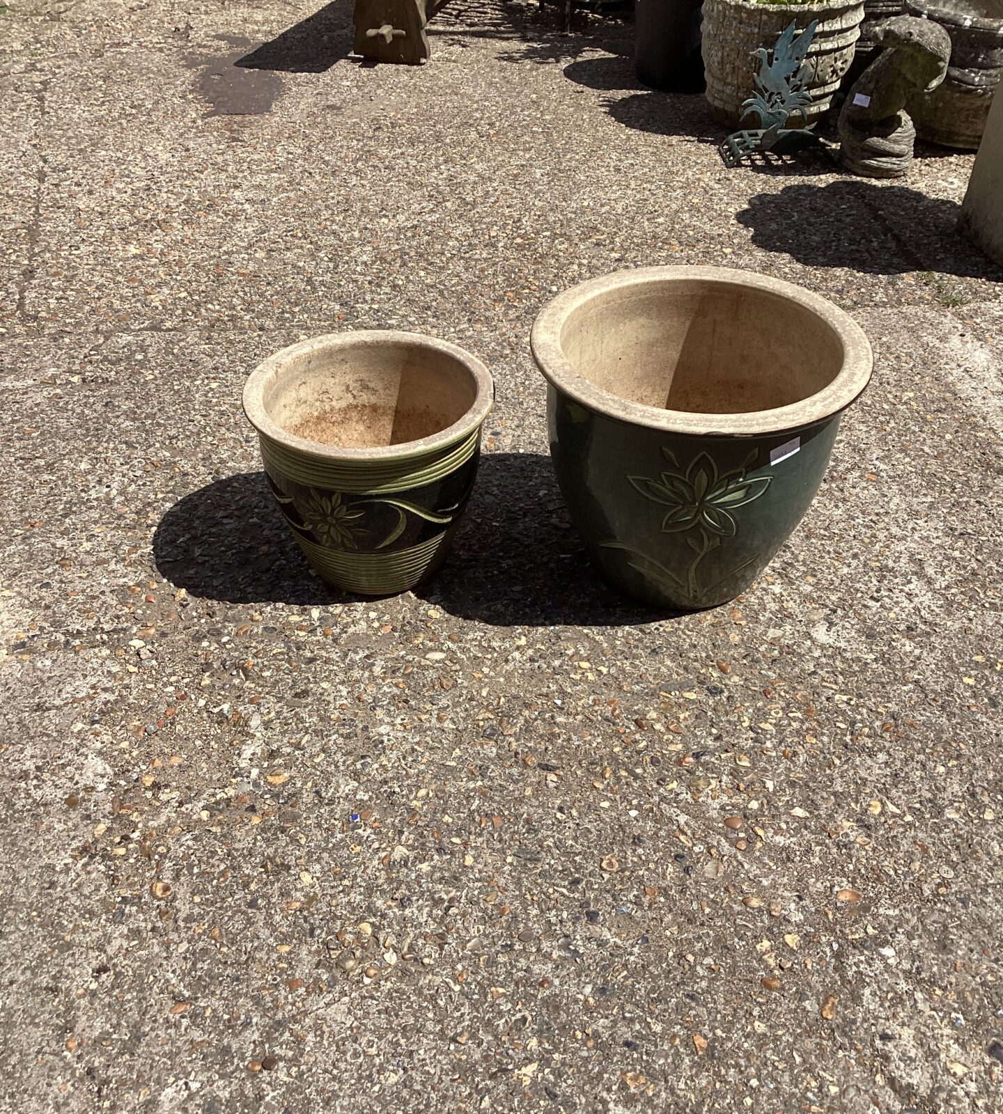 Two glazed garden pots