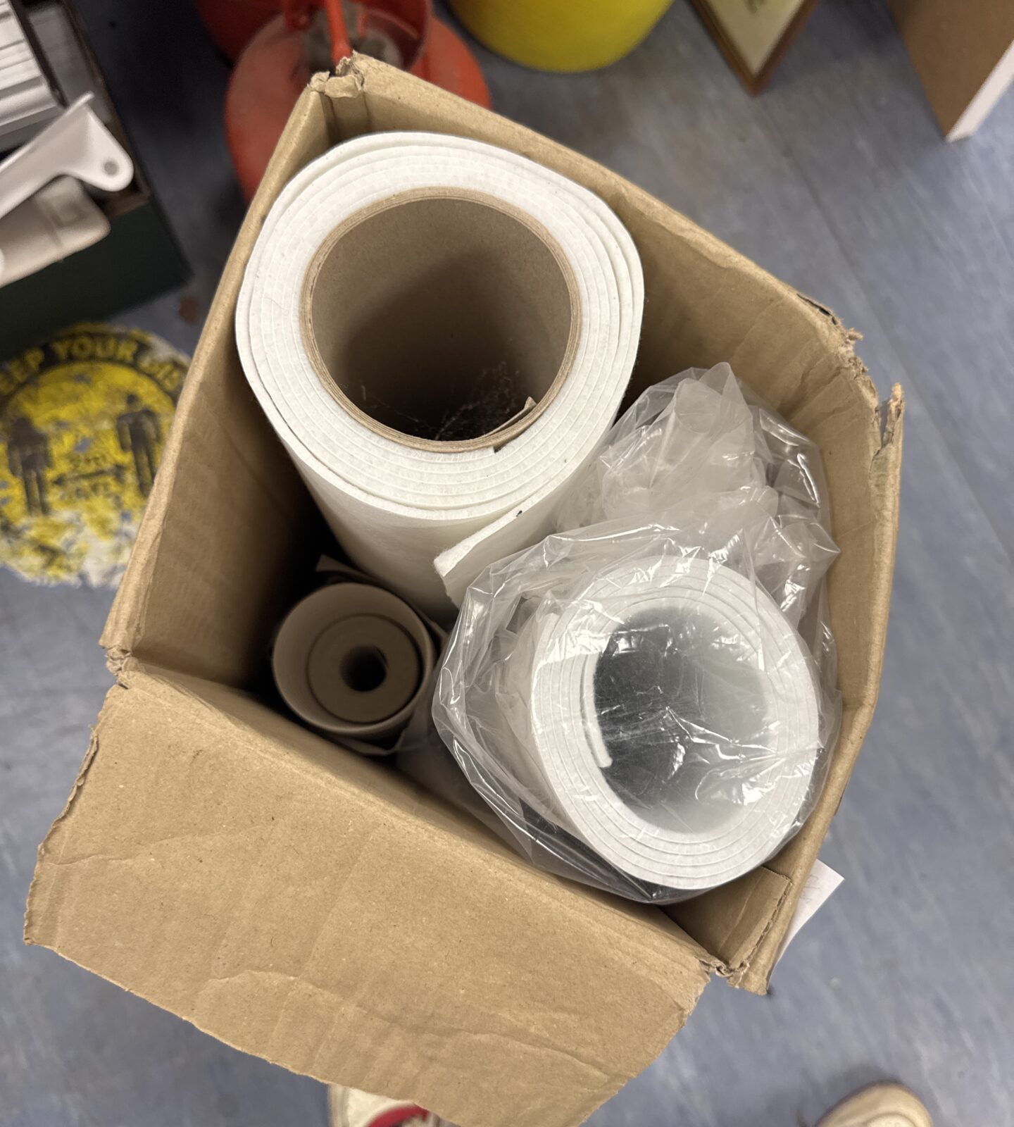 Three part used rolls of heat insulation foam