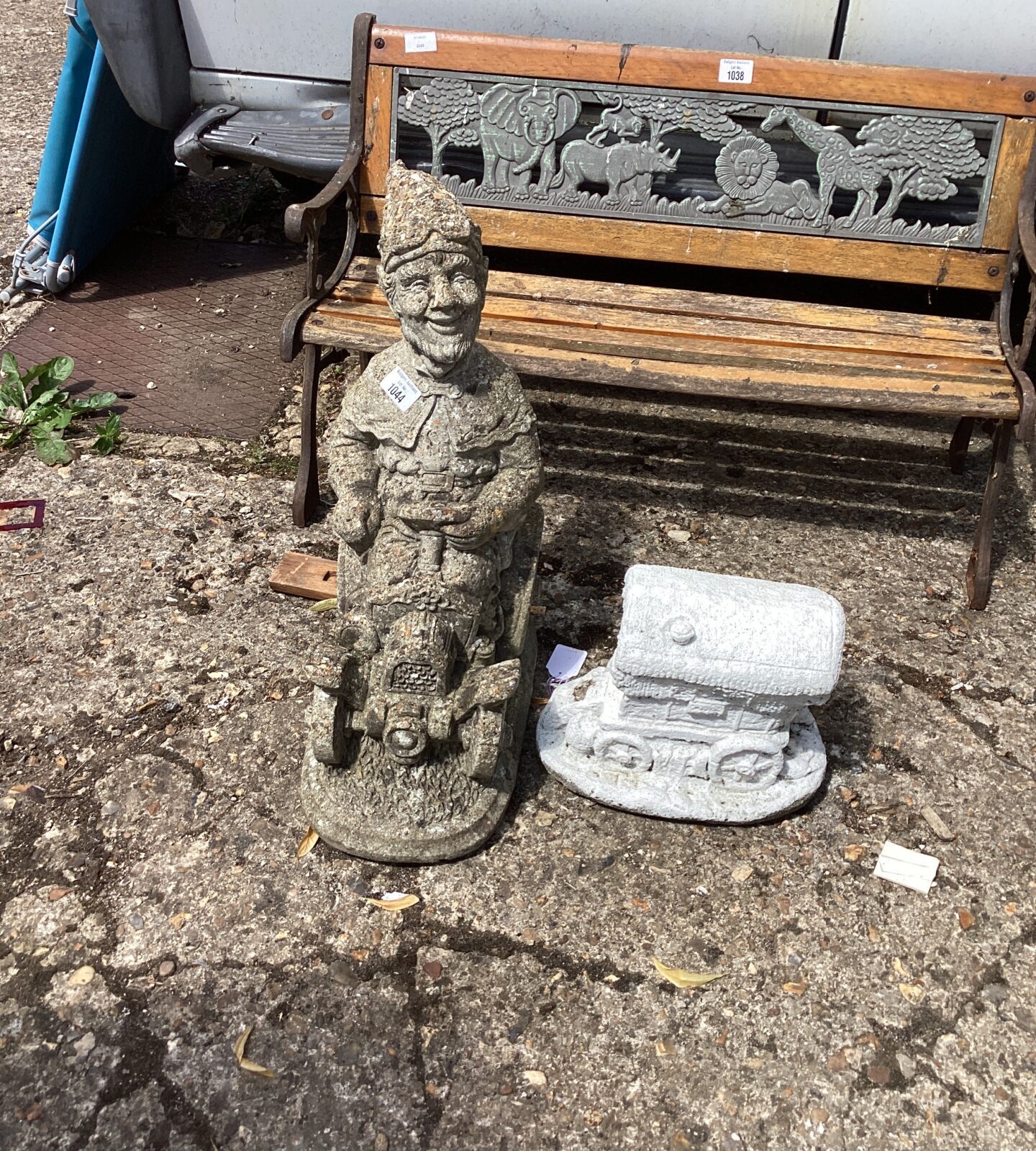 Gnome and caravan garden ornaments