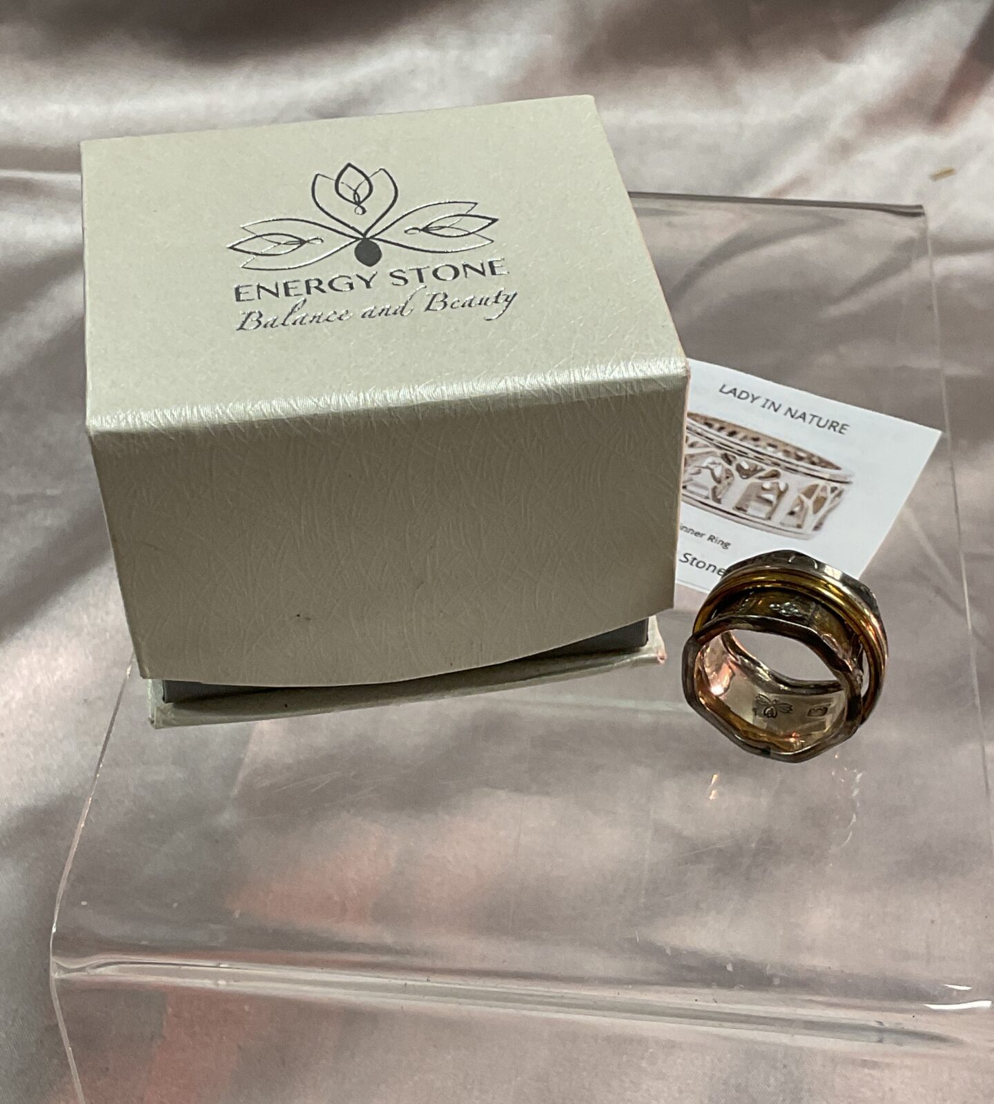 925 silver energy stone sun worship ring with spinners size m