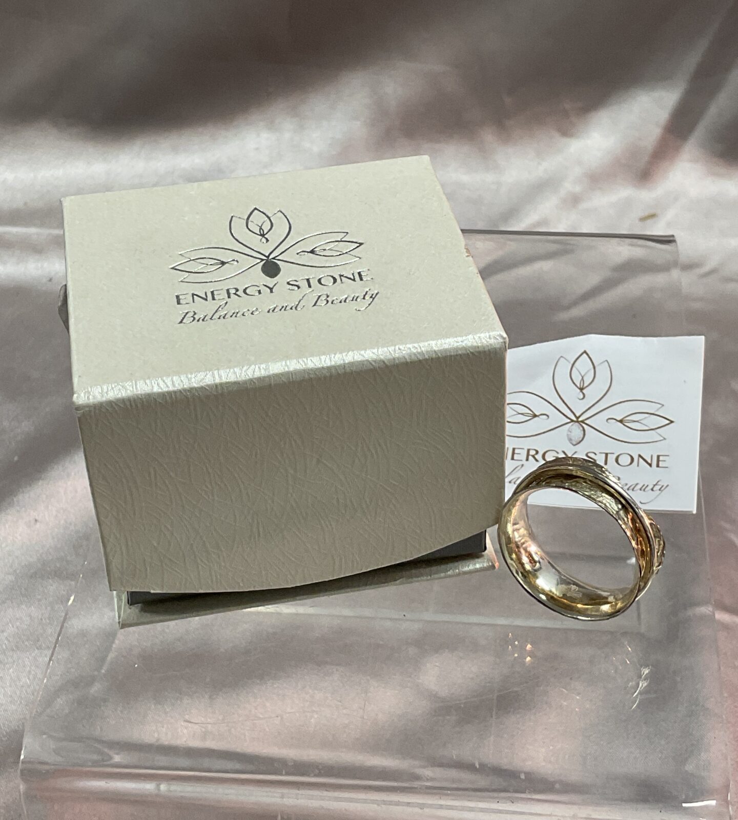 925 Silver energy stone ring with spinner size u