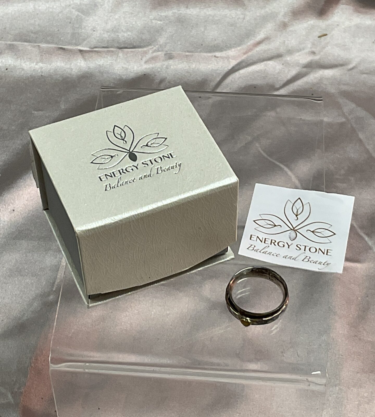 925 Silver energy stone ring with heart spinner size R