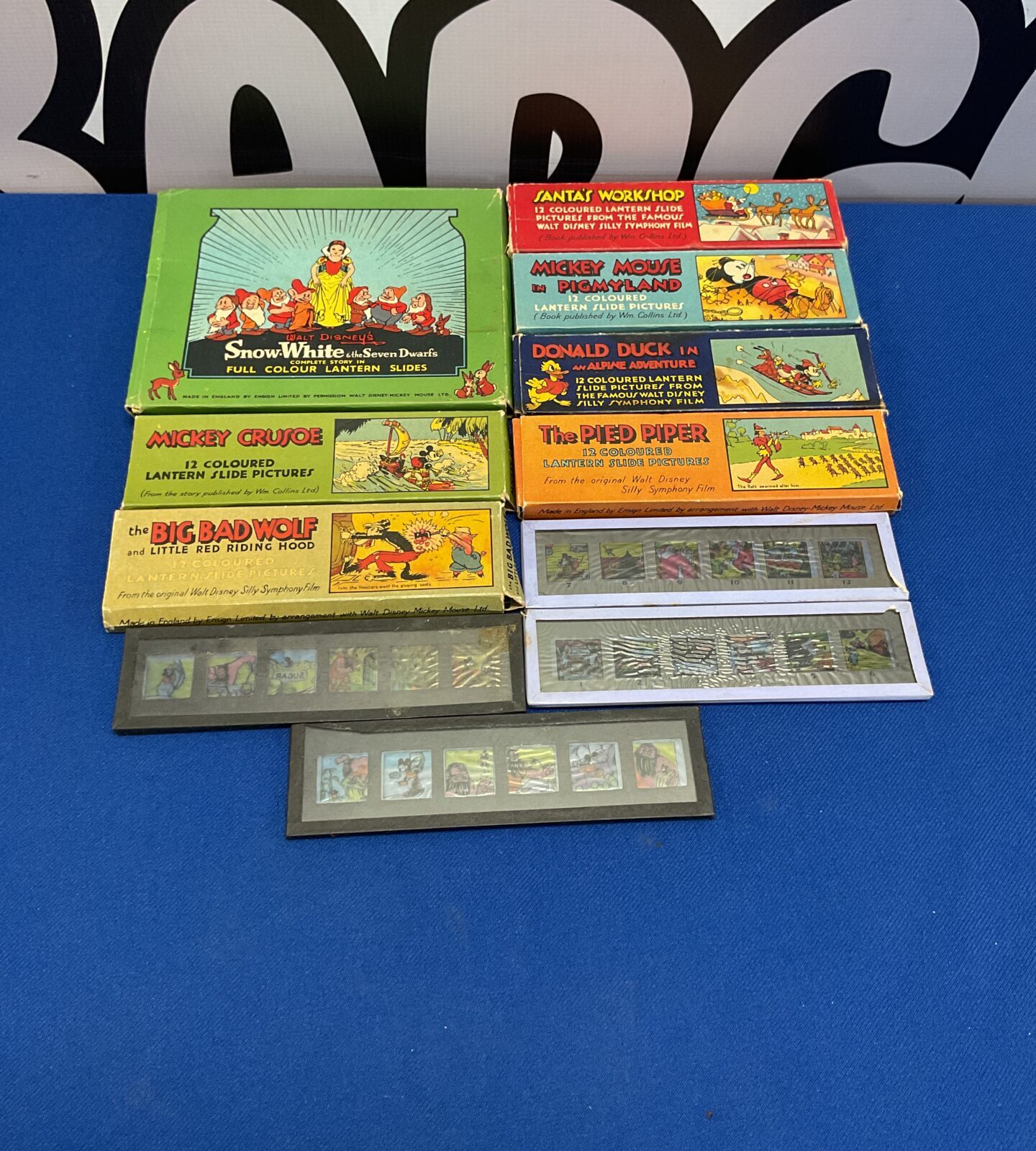 Selection of vintage walt disney coloured lantern slide pictures