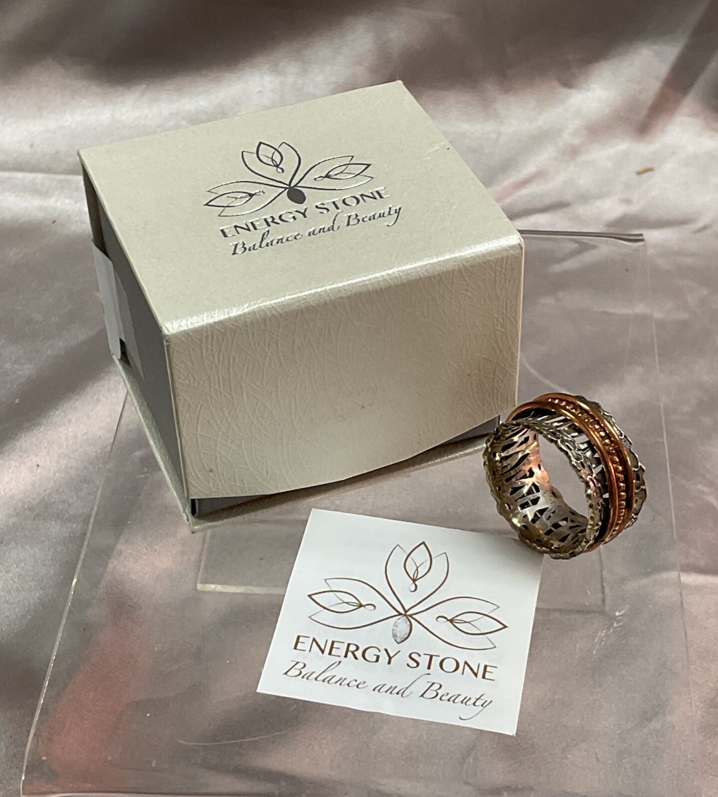 925 Silver energy stone poppies ring with spinner size w